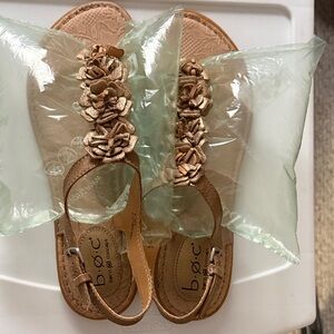 b.o.c. Floral T-Strap Sandals in Metallic Bronze